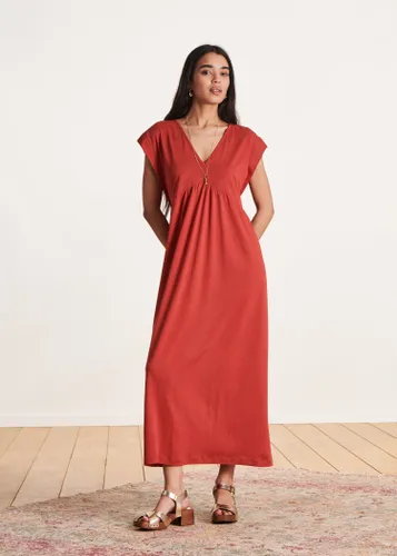 Robe mi-longue fluide rouge à col V en lyocell - La Fée Maraboutée - Modalova