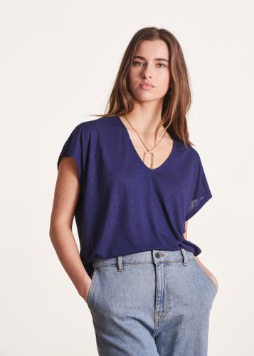 T-shirt oversize bleu marine col V en lyocell lin - La Fée Maraboutée - Modalova