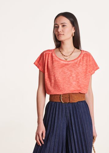 T-shirt ample en coton cold dye corail col rond - La Fée Maraboutée - Modalova