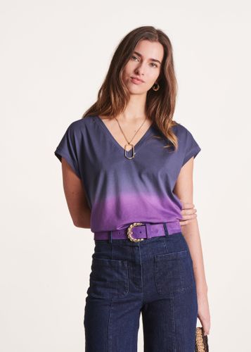 T-shirt ample bleu et violet en coton à manches courtes - La Fée Maraboutée - Modalova