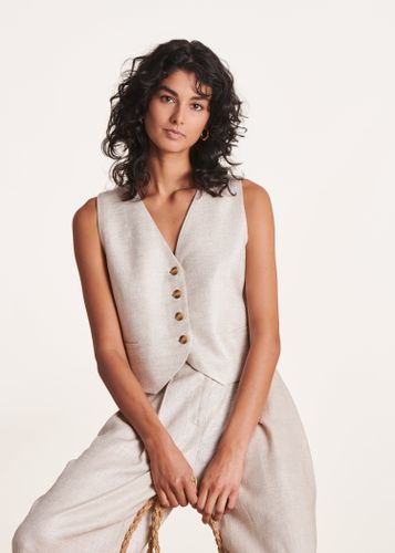 Veste sans manches beige irisé en lin foiled - La Fée Maraboutée - Modalova