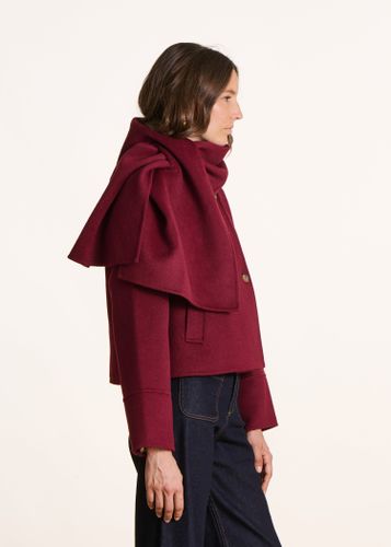 Manteau court bordeaux en laine à écharpe amovible - La Fée Maraboutée - Modalova