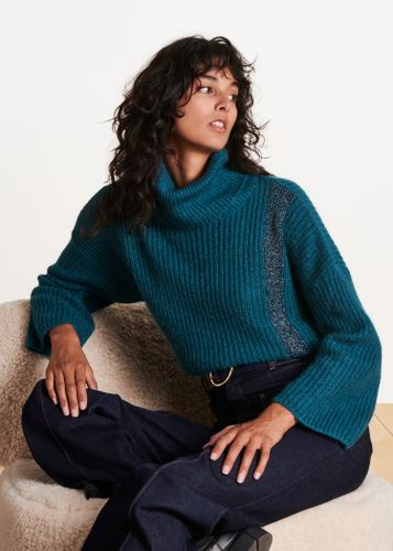 Pull bleu en maille irisée manches longues col roulé - La Fée Maraboutée - Modalova