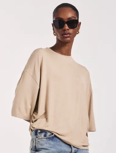 Aria Ruched Tee in Taupe - 95% Micromodal 5% Elastane - Ninety Percent - Modalova
