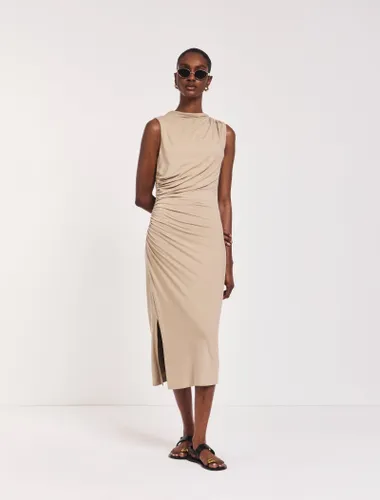 Lana Draped Midi Dress in Taupe - 95% Micromodal 5% Elastane - Ninety Percent - Modalova