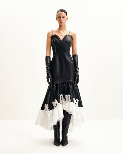 Robe en cuir Zora avec bordure en dentelle - Noir - JW PEI - Modalova