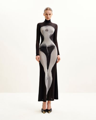 Robe en Maille Imprimé Corps Eva - Noir et Blanc - JW PEI - Modalova