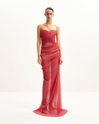 Robe Transparente à Paillettes Sans Bretelles Mia - Écarlate - JW PEI - Modalova