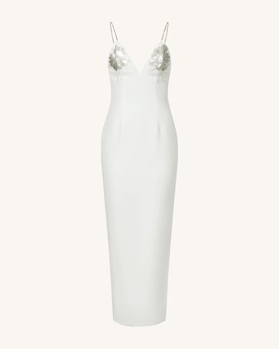 Robe longue blanche Ayliua avec décolleté en cœur orné de strass - Blanc - JW PEI - Modalova