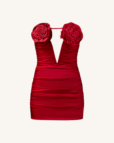 Robe mini Bailee à appliques florales rouges et bustier froncé - Rouge - JW PEI - Modalova