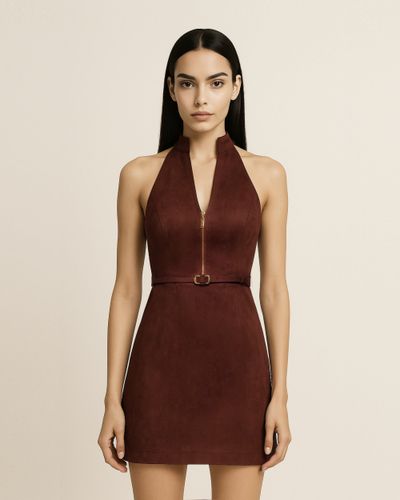 Robe mini à col halter zippée sur le devant en suédine – Bordeaux - JW PEI - Modalova