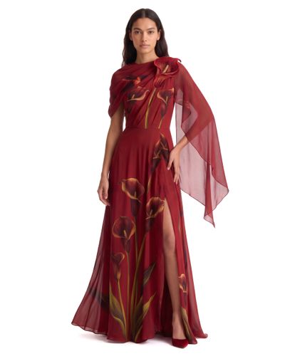 Calla Lily Robe longue fendue drapée style cape à motifs - Bordeaux - JW PEI - Modalova