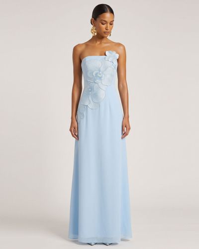 Robe longue bustier trapèze brodée d'orchidées - Bleu clair - JW PEI - Modalova