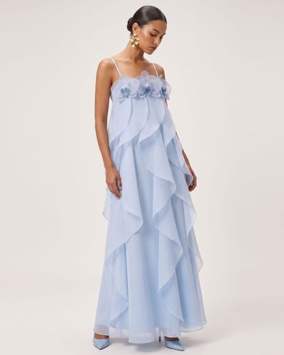 Robe longue en organza brodée d'orchidées - Bleu clair - JW PEI - Modalova
