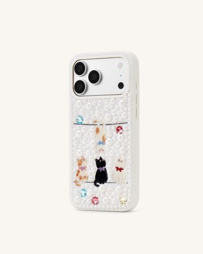 Coque de téléphone chats espiègles ornés de perles - Blanc - JW PEI - Modalova