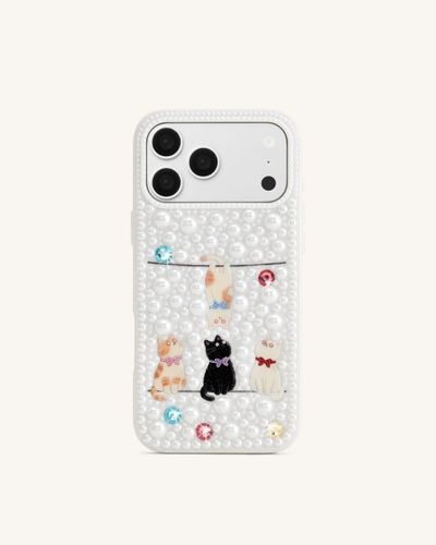 Coque de téléphone chats espiègles ornés de perles - Blanc - JW PEI - Modalova