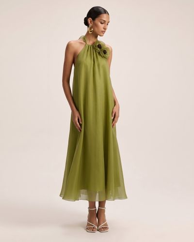 Poppy Robe midi trapèze avec détails brodés au niveau du cou - Vert olive - JW PEI - Modalova
