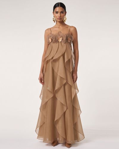 Robe longue en organza brodé orchidée - Marron clair - JW PEI - Modalova