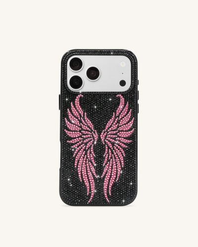 Coque de téléphone à strass ailes d'ange rose - Noir - JW PEI - Modalova
