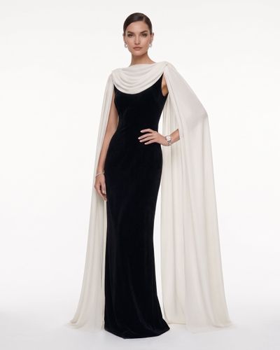 Robe longue à col bénitier et cape transparente - Noir & Blanc - JW PEI - Modalova