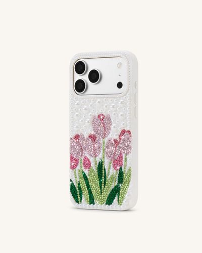 Coque de téléphone tulipe en fausses perles - Blanc - JW PEI - Modalova