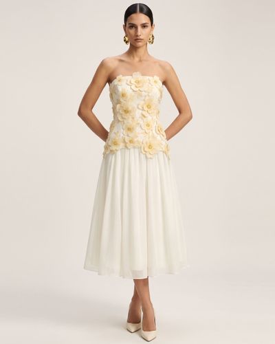 Robe midi bustier brodée de fleurs - Ivoire - JW PEI - Modalova