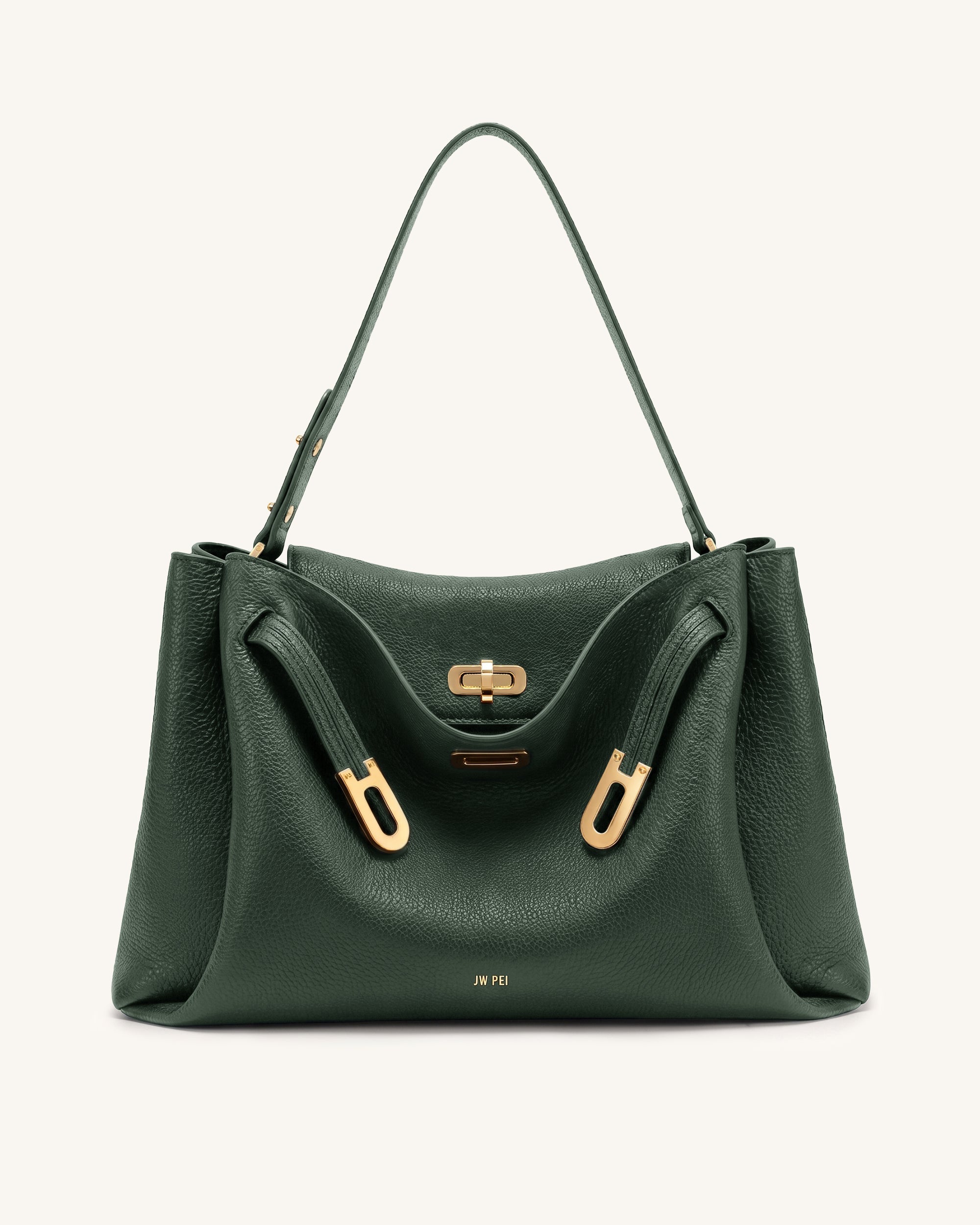 Rhea Grand sac à épaule grainé à double boucle - Vert foncé grisâtre - JW PEI - Modalova
