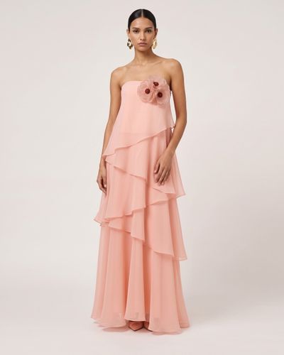 Poppy Robe longue asymétrique à volants sans bretelles brodée - Rose poudré - JW PEI - Modalova