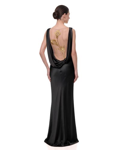 Calla Lily Robe satinée dos nu transparente dorée - Noir - JW PEI - Modalova