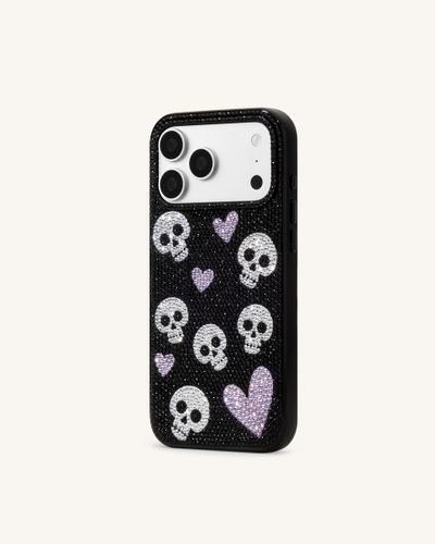 Coque de téléphone strass cœur et tête de mort - Noir - JW PEI - Modalova