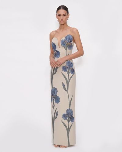 Robe longue bustier à encolure crantée et broderies Iris - Beige clair - JW PEI - Modalova