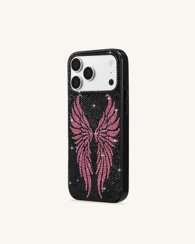 Coque de téléphone à strass ailes d'ange rose - Noir - JW PEI - Modalova
