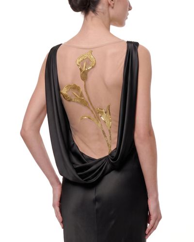 Calla Lily Robe satinée dos nu transparente dorée - Noir - JW PEI - Modalova