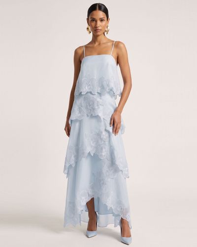 Robe longue superposée brodée d'orchidées - Bleu clair - JW PEI - Modalova