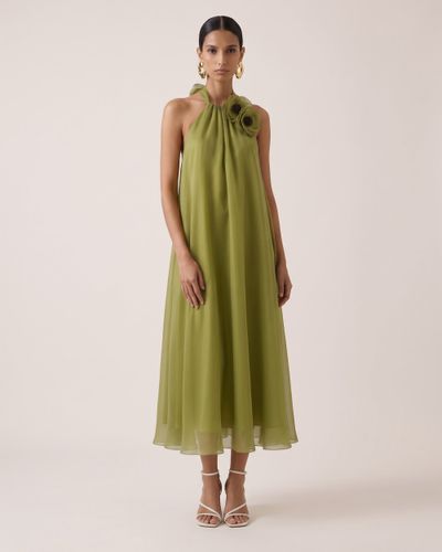 Poppy Robe midi trapèze avec détails brodés au niveau du cou - Vert olive - JW PEI - Modalova