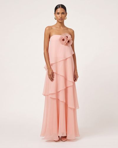 Poppy Robe longue asymétrique à volants sans bretelles brodée - Rose poudré - JW PEI - Modalova