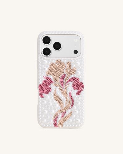 Coque de téléphone à motifs floraux, perles et cristaux artificiels - Blanc - JW PEI - Modalova