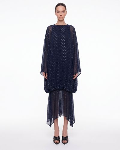 Robe longue transparente ornée à ourlet ballon - Bleu marine - JW PEI - Modalova