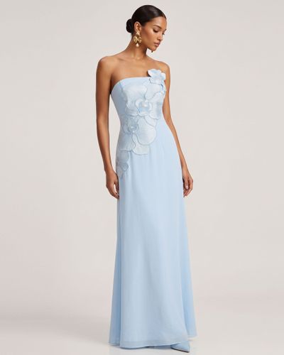Robe longue bustier trapèze brodée d'orchidées - Bleu clair - JW PEI - Modalova