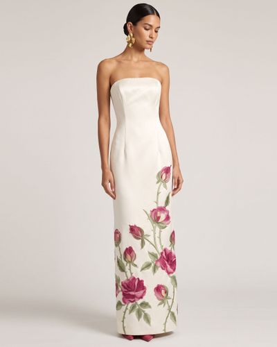 Robe longue sans bretelles avec broderies roses - Blanc pur - JW PEI - Modalova