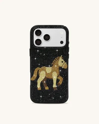 Coque de téléphone en cristal artificiel Cheval doré - Noir - JW PEI - Modalova