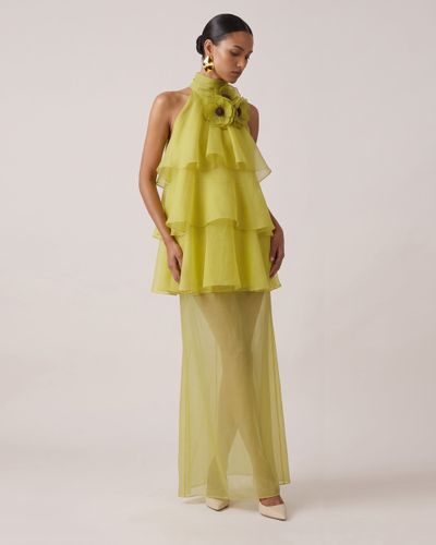 Poppy Robe longue à volants superposés et dos nu brodé - Vert citron - JW PEI - Modalova