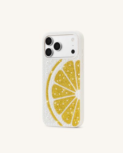 Coque de téléphone tranche de citron et fausses perles - Blanc - JW PEI - Modalova