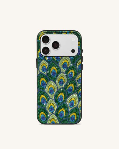 Coque de téléphone à strass motif plume de paon - Vert - JW PEI - Modalova