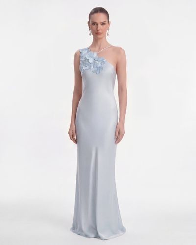 Robe longue à une épaule avec appliqués floraux - Bleu clair - JW PEI - Modalova