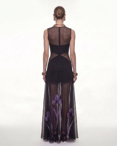 Robe maxi à empiècements en voile à imprimé floral - Noir - JW PEI - Modalova