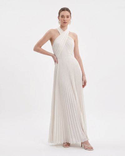 Robe longue plissée à licou croisé - Ivoire - JW PEI - Modalova