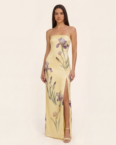 Iris Robe longue imprimée sans bretelles en satin fendue - Jaune pâle - JW PEI - Modalova