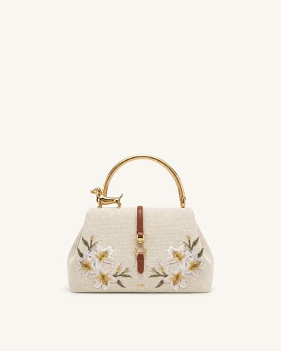 Bruna Sac à poignée supérieure en métal motif teckel avec broderie lys - Toile marron - JW PEI - Modalova