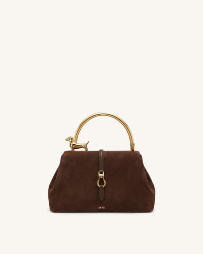 Bruna Sac à poignée supérieure en métal motif teckel en faux daim - Marron bois de santal - JW PEI - Modalova